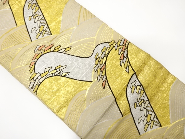 JAPANESE KIMONO / ANTIQUE FUKURO OBI / SILK / WOVEN DISTANT MOUNTAINS